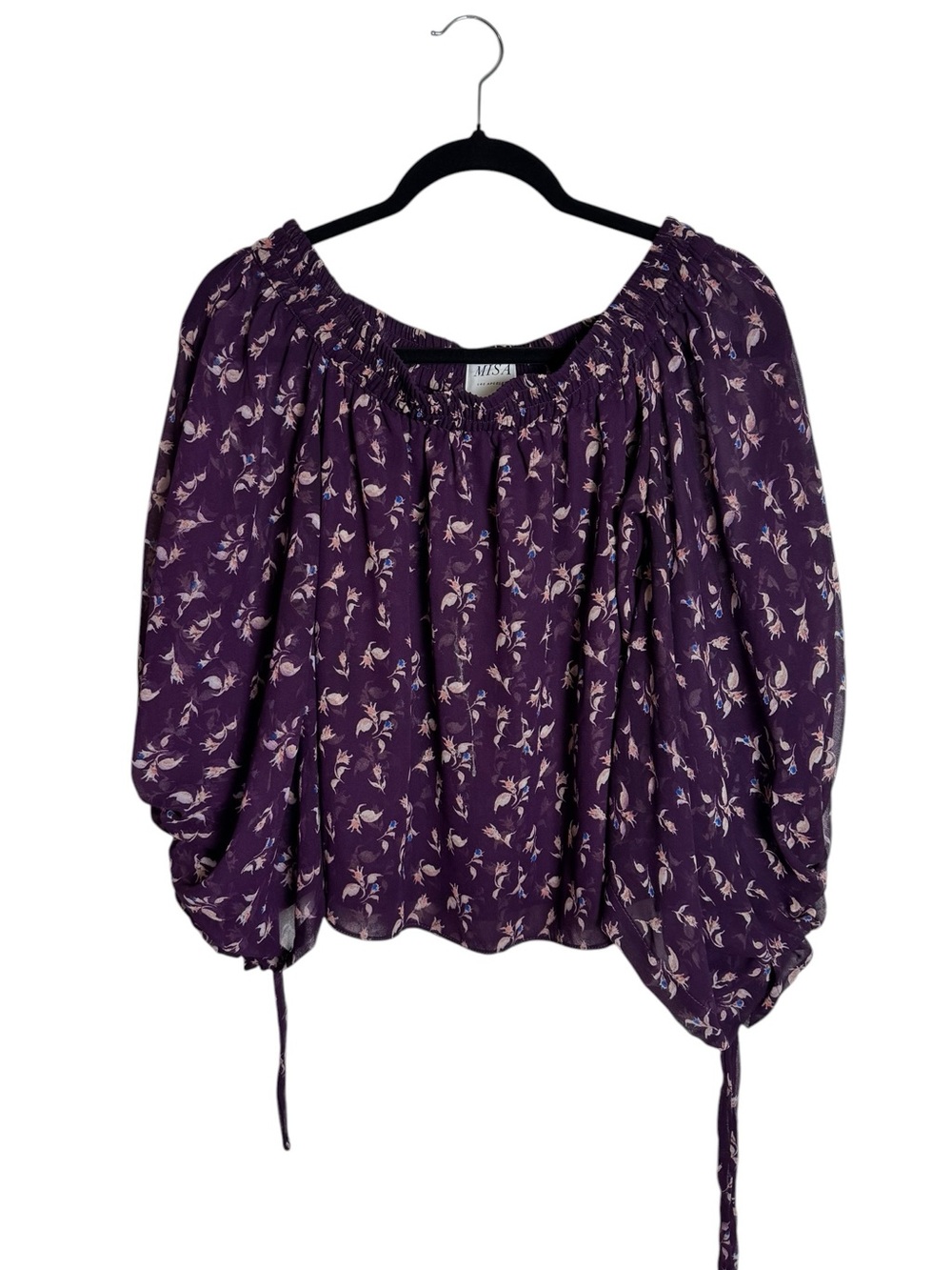 MISA Los Angeles Adeli Top Purple Floral Off The Shoulder Blouse XS